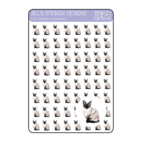 JSD#252 || Siamese planner stickers - EC Stickers - Cat stickers - Hand drawn cat - Calendar stickers - Family cat - Pet  cat stickers