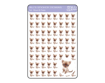 JSD#144 || Creme/Brown cat stickers for all planners