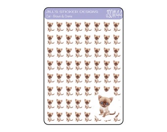 JSD#144 || Creme/Brown cat stickers for all planners