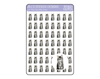 JSD#180 // Pegatinas de gato con rayas grises, blancas y negras, pegatinas de gato dibujadas a mano, pegatinas de gatitos, pegatinas de gato ECLP