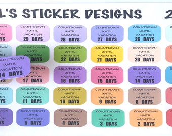 JSD#206 || Countdown until vacation stickers - Vacation planner stickers - 30 days - 1 day stickers