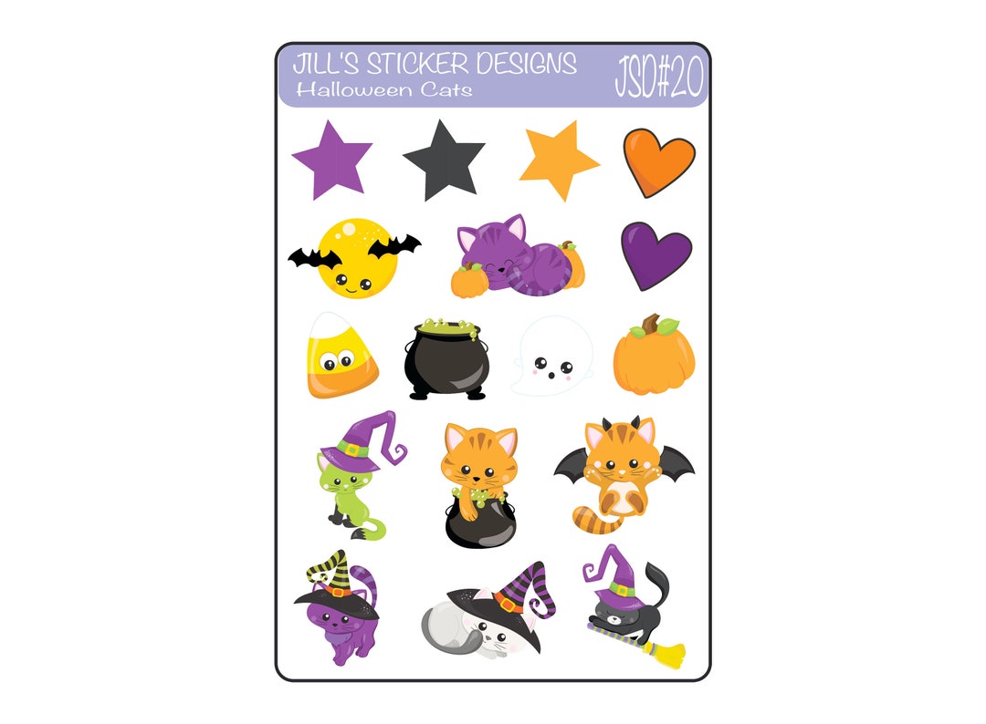 JSD#20 || Halloween Cat Stickers, Planner Stickers, Pumpkin Stickers ...