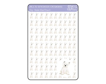 JSD#225 // Pegatinas para planificador de Westie - Pegatinas para perros - Westie dibujado a mano - Pegatinas de West Highland Terrier - Etiquetas para mascotas