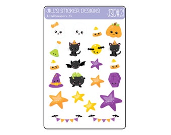 JSD#21 || Halloween planner stickers, Candy Corn stickers, Cat stickers, Bat stickers, Star stickers, Fall stickers