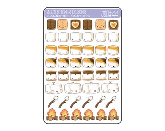 JSD 44 // S'mores pegatinas planificador, pegatinas de malvavisco, etiquetas de galletas Graham, pegatinas De Campfire, malvaviscos asado, pegatinas de chocolate