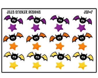 JSD#7 || Halloween stickers, Bats Planner Stickers, Stars Planner Stickers, Happy Planner Stickers, Erin Condren Stickers