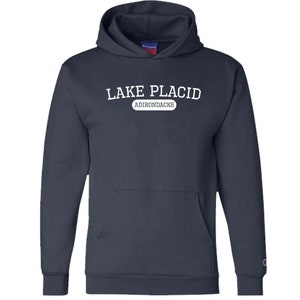 Lake Placid Varsity Logo Print Adirondacks Hoodie Pullover Sweatshirt With Hood Lake Placid Champion Sweatshirt Eco-Hoodie Lake Placid image 1