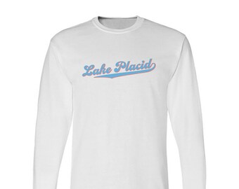 Lake Placid Retro Script Adirondack Long Sleeve Vintage Fade Tee Shirt - Adirondack Gift T-Shirt - Lake Placid Unisex T Gift - ADK Graphic T