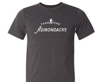 Take A Hike Adirondacks Logo Print Tee Shirt - Eco-friendly T-Shirt Adirondack Logo White - Adirondack Gift - ADK Graphic on a Bella Tee