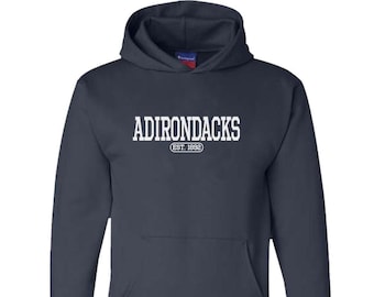 Adirondacks College Logo Hoodie - Pullover Sweatshirt With Hood - Adirondack Champion Sweatshirt Eco-Hoodie - Adirondacks Navy Sweatshirt