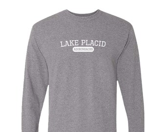 Lake Placid Adirondack Long Sleeve Shirt - College Varsity Inspired T Design Logo Long Sleeve Tee Shirt - Adirondack Gift Shirt - Navy Gray