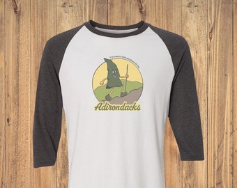 Adirondack Themed Funny Retro Cartoon Logo 3/4 Sleeve Raglan Shirt - Funny Adirondack Raglan Rubber Hose Style T-Shirt - Adirondacks Gift