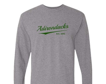 Adirondacks Classic Script Logo Long Sleeve Graphic Tee Shirt -  Adirondack Script Tee Logo Green - Adirondack Gift - ADK Graphic T shirt