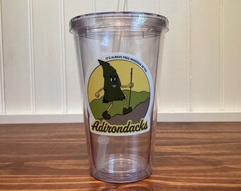 Funny Adirondack Cartoon Tumbler Straw Cup 16 oz - Adirondack Gift Cup - Adirondacks NY - Group Trip Gathering Gift - ADK Girls Trip