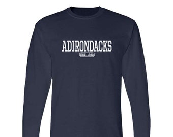 Adirondacks Long Sleeve Shirt - College Varsity Inspired Tee Design Logo Long Sleeve Graphic Tee Shirt -  Adirondack Gift Shirt - Navy Gray