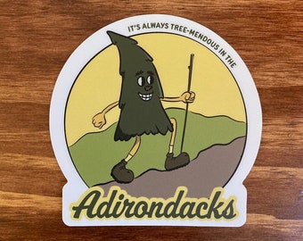 Adirondacks Funny Hiking Themed Rubber Hose Style Vinyl Sticker - Single or Set of 3 - Waterproof Stickers - Water Bottle Sticker