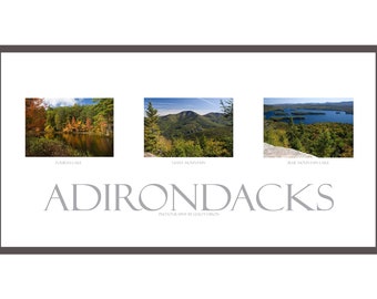 12"x24" Adirondack Poster Triptych Fourth Lake Giant Mountain Blue Mountain Lake - Photographs Adirondack Art, Adirondack Gift