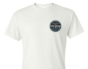 Lake George Chest Logo T-Shirt - Adirondacks Short-Sleeve Unisex T-Shirt - White Unisex Tee Size Small - Adirondack Apparel Graphic T