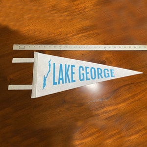 Lake George Pennant Lake George Adirondacks Pennant White and Blue with Lake Graphic Lake George Wall Art 9"x20" inches