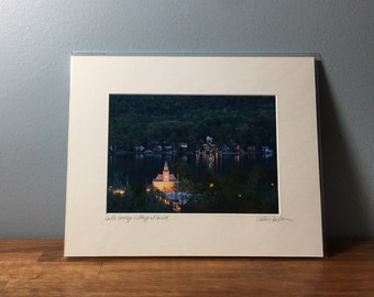 Lake George Village at Dusk Adirondacks Fine Art Print 5x7 Print Matted 8x10, Wall Art, ADK Decor, Adirondack Print, Adirondack Gifts, Photo