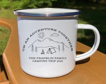 On an Adventure Together Personalized Family Trip Camp Mug - 12 oz Personalized Camp Mug Getaway Gift - Graphic Logo Camp Mug - Adirondacks