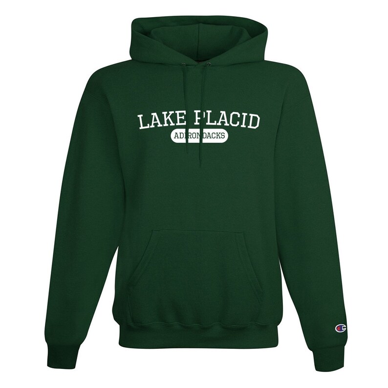 Lake Placid Varsity Logo Print Adirondacks Hoodie Pullover Sweatshirt With Hood Lake Placid Champion Sweatshirt Eco-Hoodie Lake Placid image 3