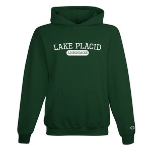Lake Placid Varsity Logo Print Adirondacks Hoodie Pullover Sweatshirt With Hood Lake Placid Champion Sweatshirt Eco-Hoodie Lake Placid image 2
