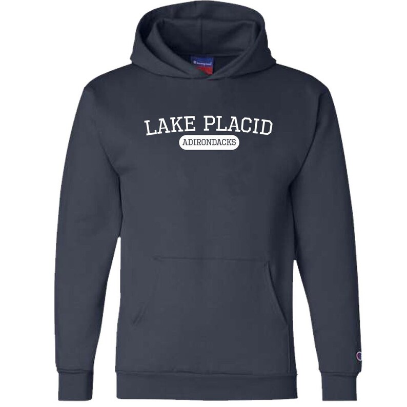 Lake Placid Varsity Logo Print Adirondacks Hoodie Pullover Sweatshirt With Hood Lake Placid Champion Sweatshirt Eco-Hoodie Lake Placid image 1