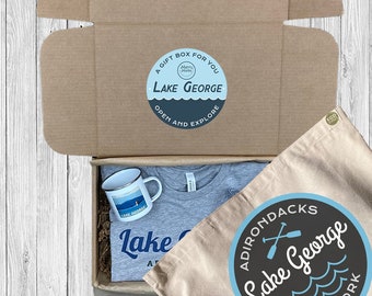 Lake George Gift Box - Adirondacks Themed Gift Box - Lake George Shirt - Lake George Camp Mug - Lake George Hat - Lake George Patch  ADK Box