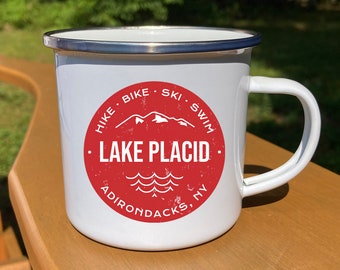Lake Placid Trail Marker Adirondacks Camp Mug, Adirondacks NY Gift Mug, Lake Placid, New York - 12 oz Camp Mug Gift - Whiteface Mug Gift