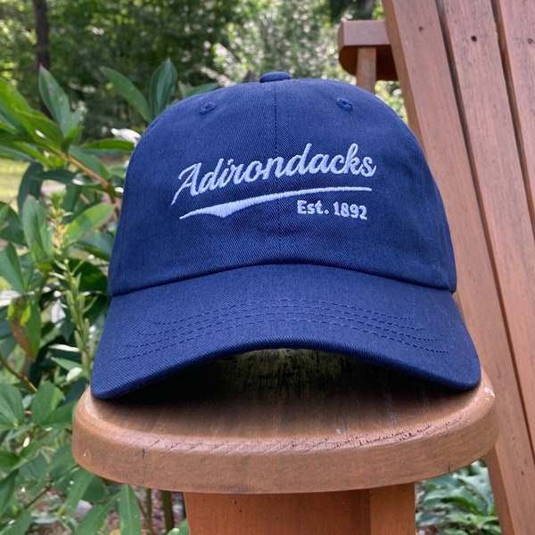 Adirondack Script Embroidered Low-Profile Cotton Twill Cap Hat  - Adirondack Dad Hat Gift - Adirondacks Hat Ladies Pink Light Blue Green