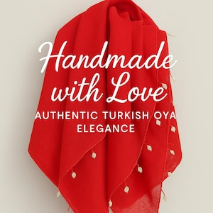 Handmade Red Oya Scarf – Turkish Needle Lace Headscarf – Elegant Traditional Hijab – Limited Edition