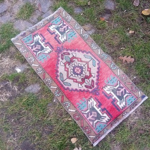 Turkish Doormat Rug 18x36 inches Vintage Rug Turkish Small Rug Welcome Rug Entry Rug Bath mat Rug door mat Rug Home Decoration Rug Handmade