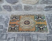 Turkish Doormat Rug 18x31 inches Boho Style Rug Vintage Turkish Small Rug bath mat Rug Entrance rug small turkish rug oushak rug carpet rug
