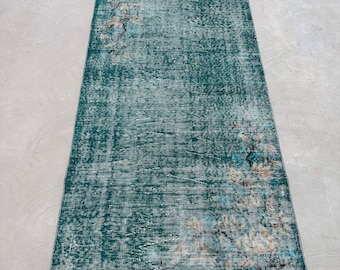 Tappeto 3,2x6,3 piedi, tappeto turco vintage, tappeto orientale in lana blu