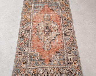 Tapis turc d'accent vintage antiques d'Anatolie pour cuisine 3,1 x 5,3 pi orange oriental vintage décoration d'intérieur éclectique Turquie authentique bohème