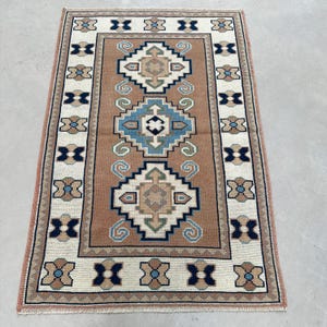 Small Rug, Turkish Rug, Vintage Rug, Decorative Anatolian Rug, Rugs For Entry, 3x4.4 ft Brown Rug, Ivory Flatweave Area Rug, Door Mat Boho,