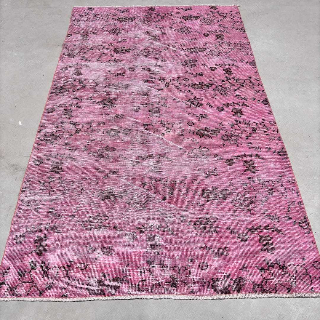 Pink Turkish Rug Pattern Vintage Pink Turkish Rug, Floral Pattern, Handmade Area Carpet, 5x8ft ...