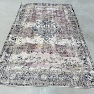 Vintage Rug, 6x9 Large Rug, Turkish Rug, Faded Oushak Rug, Rugs For Bedroom, 5.5x8.7 ft Blue Rug, Neutral Antique Rug, Large Decorative Rug