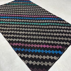 Turkish Vintage Rug, 5.2x8.7 ft Kilim Rug, Black Large Patchwork Rug