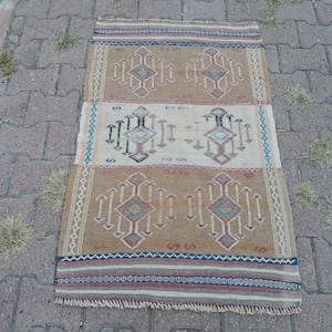 Vintage Turkish Kilim 24x41 Wool Rug