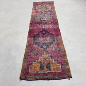 Vintage Turkish Rug Runner, 3x10 ft, Pink Tribal Handmade Hallway Decor, Antique Anatolian Carpet, Unique Eclectic Design
