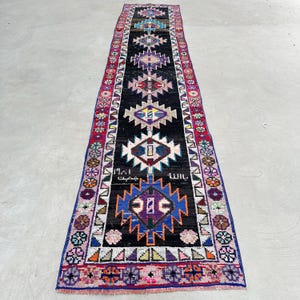 Alfombra turca, alfombra de pasillo de 3x13, alfombra Herki, alfombra vintage, alfombra antigua, alfombras para pasillo, alfombra negra de 2,6x12,8 pies, alfombra anatolia suave y lavable