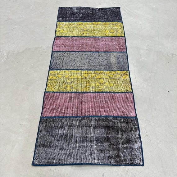 Vintage Turkish Rug 2x5ft, Patchwork 61x152cm - Etsy