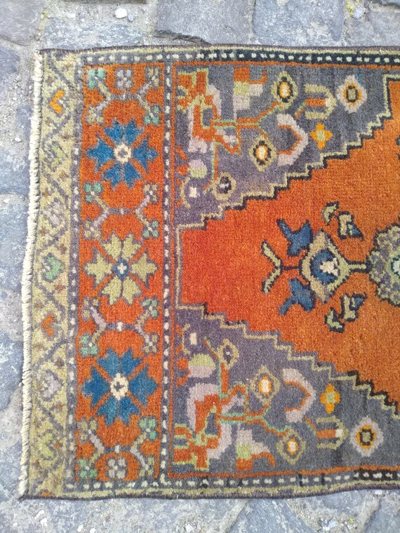 トルコ ラグ 絨毯 ビンテージ アナトリアラグ ヴィンテージアナトリアンラグ 17x40インチ トルコ製ヴィンテージラグ
