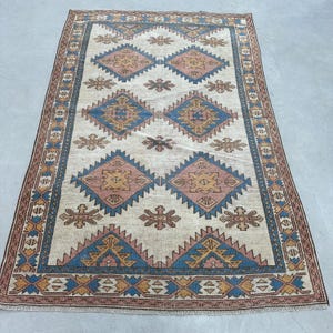 4x7 Area Rug, Vintage Rug, Turkish Rug, Antique Rugs, Rugs For Living Room, 4.5x6.8 ft Beige Rug, Vintage Turkish Rug, Large Anatolian Rug,