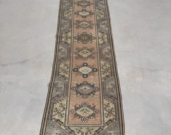 Runner Rug Turkish Vintage Oushak Rugs For Hallway 2.7x8.8 ft Beige Oriental Wool Natural Designer Turkish Rug Kitchen Abstract Antique