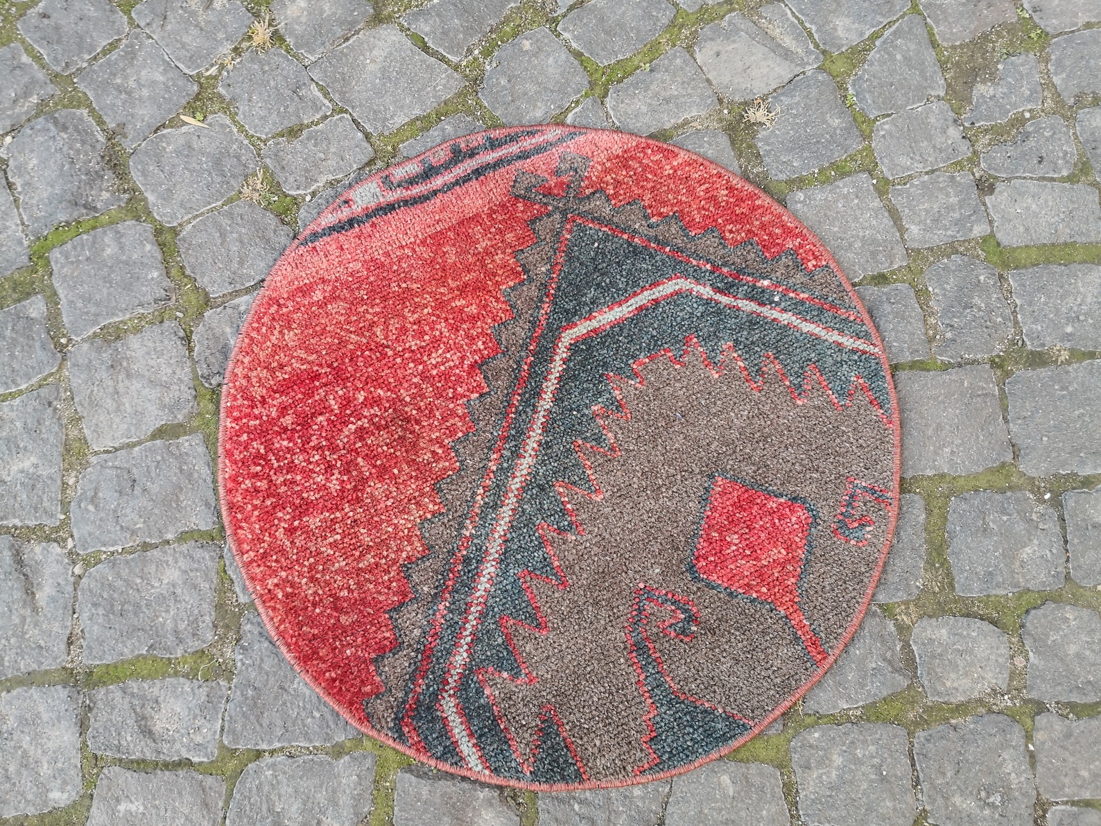 Vintage Round Rug 23x23 Inches Turkish Anatolian Rug Circle Etsy