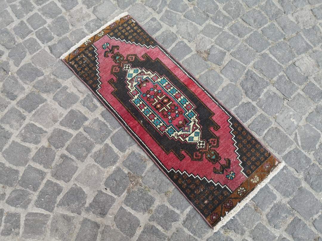 Bath Mat Turkish Rug 14x36 Inches Vintage Turkish Small Rug Etsy UK