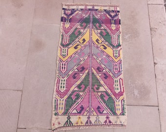 Turkish Small Kilim 18x33 inches Cicim Design Kilim Anatolian Vintage Kilim Vibrant color Kilim Small Turkish Rug Welcome Kilim Entry Kilim
